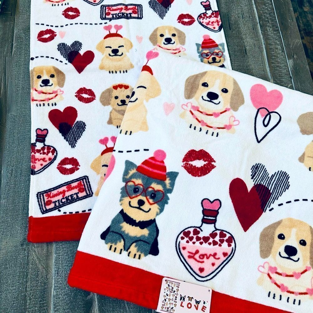 Valentine Puppy Dog Print Bath 2-pc Towels Set